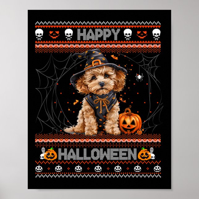 Poster Feliz Halloween Feia Poodle Howl-o-ween Pumpkin Do (Frente)