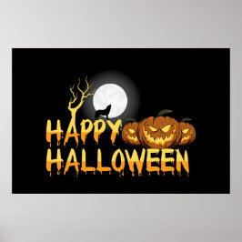 Poster Feliz Halloween Howling Wolf