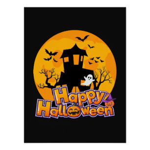 Pôster Feliz Halloween Huneen House Moon