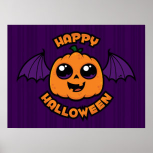 Poster Feliz Halloween Kawaii Pumpkin Spooky Cuteness
