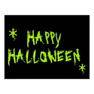 Pôster Feliz Halloween, neon verde, típico