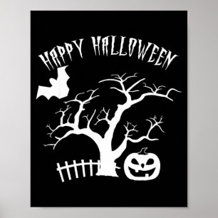 Poster Feliz Halloween noite assustadora árvore abóbora c