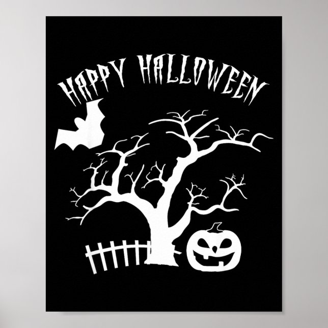 Poster Feliz Halloween noite assustadora árvore abóbora c (Frente)