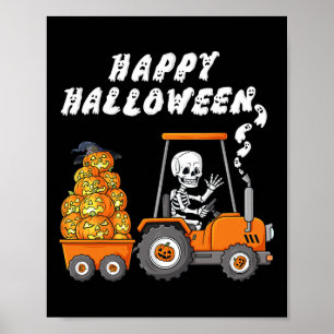 Poster Feliz Halloween Skeleton Riding Trator Boys Crianç