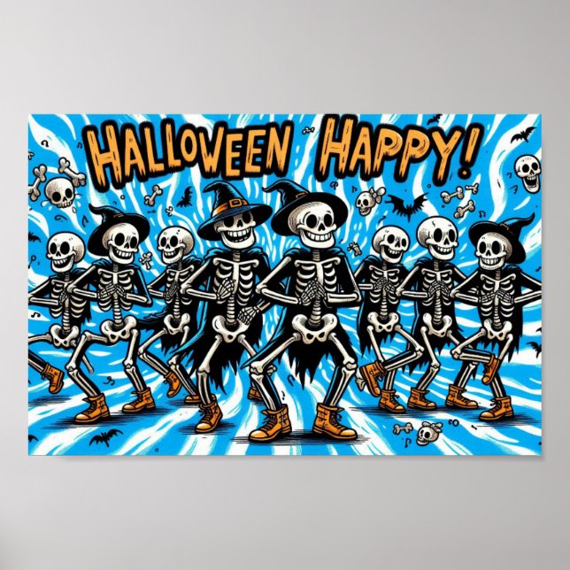 Poster Feliz Halloween Skeletons: Tripulação Dançante (Frente)