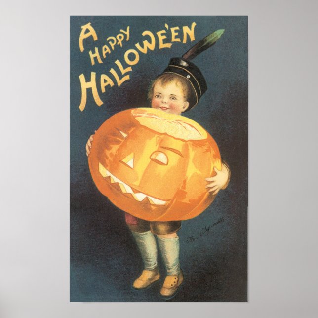 Poster Feliz Halloween Vintage por Ellen Clapsaddle (Frente)