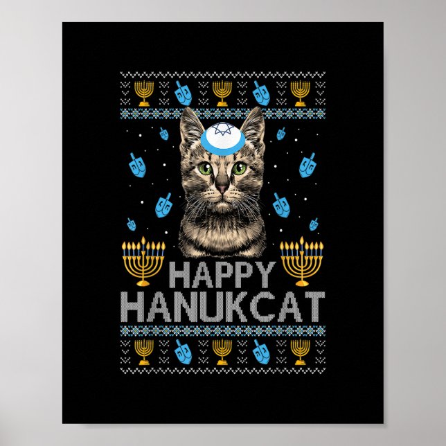 Poster Feliz Hanukcat Ugly Hanukkah Sweater Maine Coon Ca (Frente)