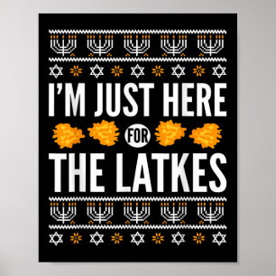 Poster Feliz Hanukkah Aqui Por Latkes Hebraico Judeu