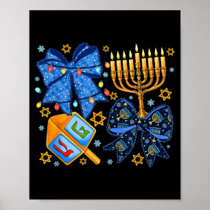 Poster Feliz Hanukkah Arco Menorá Pião Mulheres Judias Gi