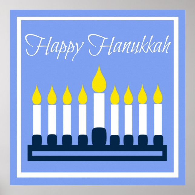 Poster Feliz Hanukkah Azul e Branco (Frente)