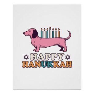 Pôster Feliz Hanukkah Dachshund Menorá Camisa de Cachorro