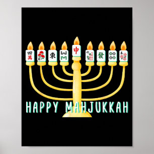 Poster Feliz Hanukkah Mahjong Menorá Mahjukkah Chanukkah