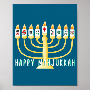 Poster Feliz Hanukkah Mahjong Menorá Mahjukkah Chanukkah