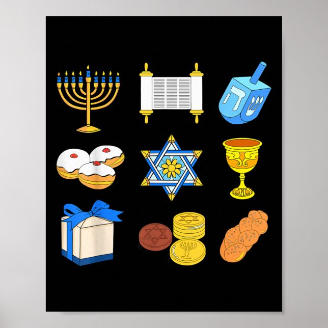 Poster Feliz Hanukkah Menorah Família Judaica do Natal (Frente)