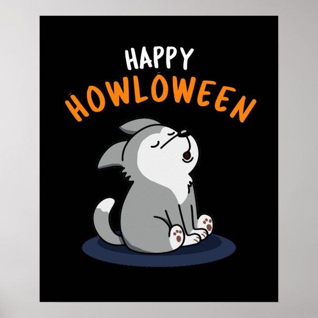 Poster Feliz Howloween Engraçado Cachorro Escuro BG (Frente)