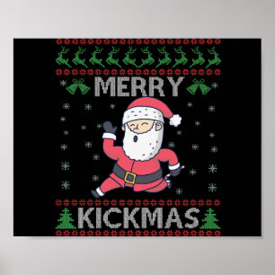 Poster Feliz Kickmas Funny Karate Papais noeis Natal