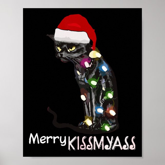Poster Feliz Kissmy Divertido Cat Natal Luzes 3 (Frente)