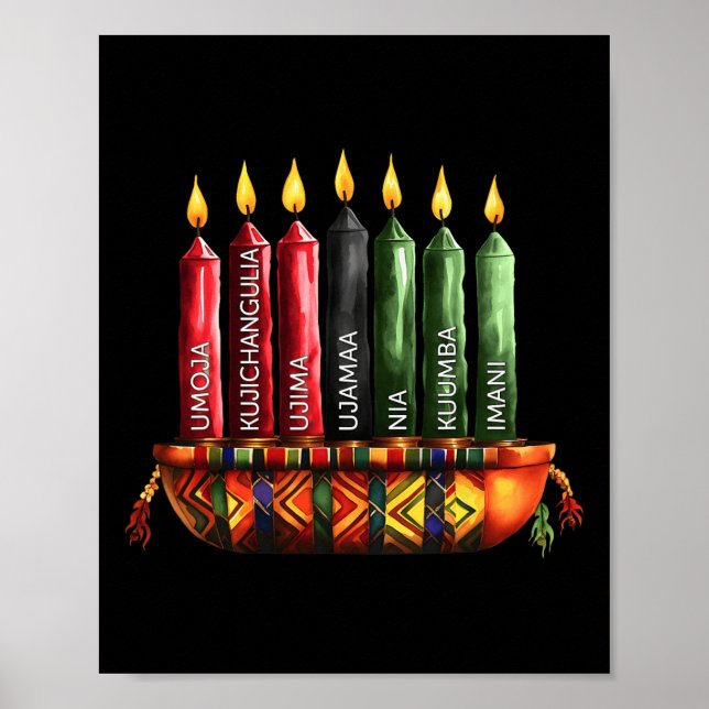 Poster Feliz Kwanzaa Kinara Sete Velas Princípios De K (Frente)