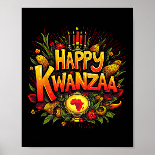 Poster Feliz Kwanzaa Natal Feliz Kwanza Afro-Americano