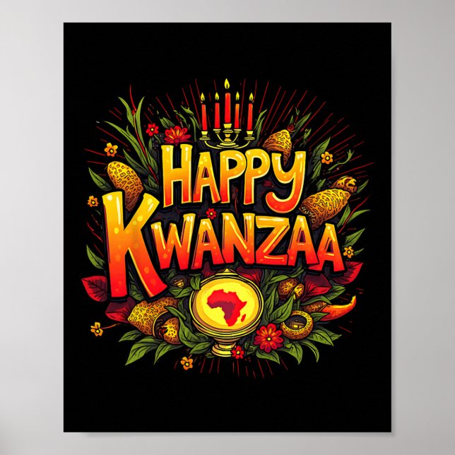 Poster Feliz Kwanzaa Natal Feliz Kwanza Afro-Americano (Frente)