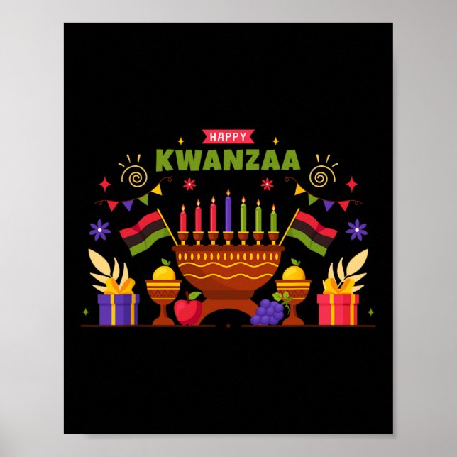 Poster Feliz Kwanzaa Sete Princípios De Kwanzaa Kinara M (Frente)