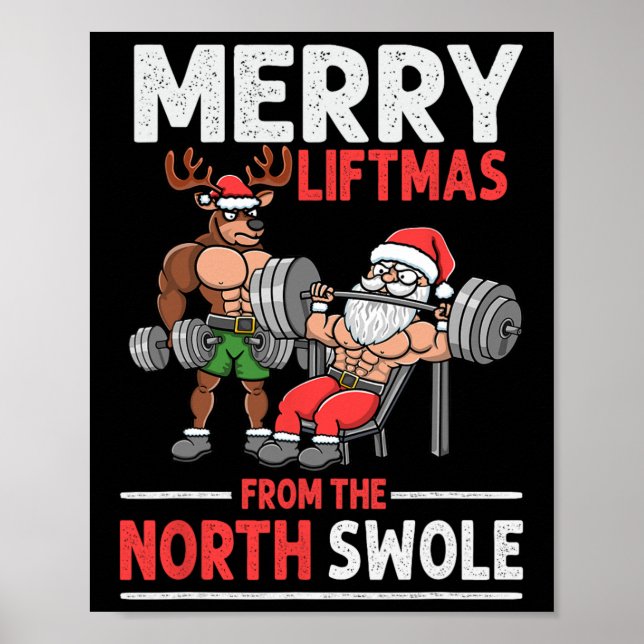Poster Feliz Liftmas Do Peso Dos Papais noeis Musculares  (Frente)