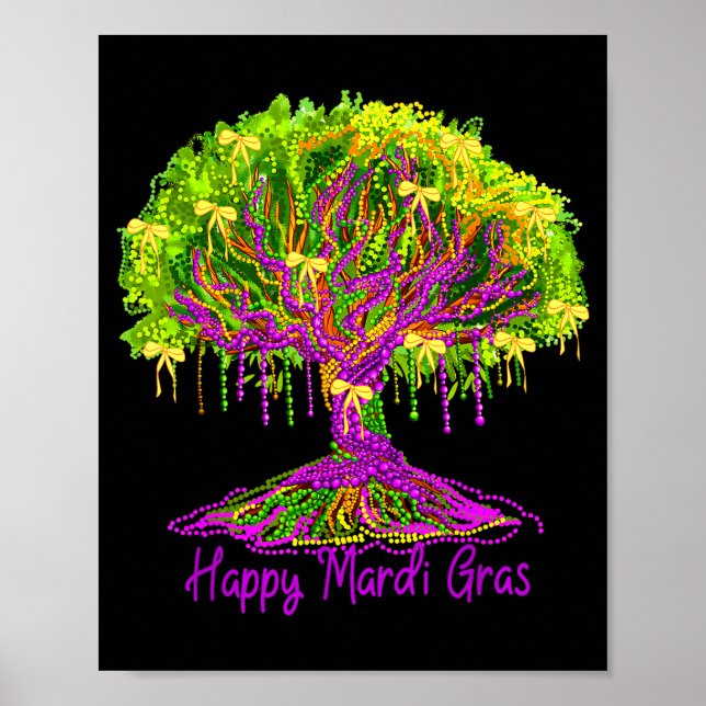 Poster Feliz Mardi Gras 2026 Árvore de Contas Mulheres de (Frente)