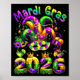 Poster Feliz mardi gras 2026 chapéu de bobo New Orleans h