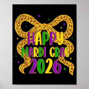 Poster Feliz Mardi Gras 2026 Garota de Laço Coquette Femi