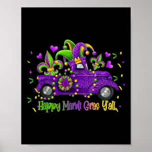 Poster Feliz Mardi Gras Y'all Truck Leopard Mardi Gras Bo