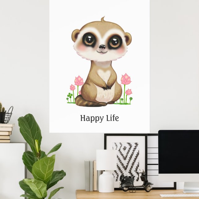 Poster Feliz Meerkat e Flores (Escritório em casa)