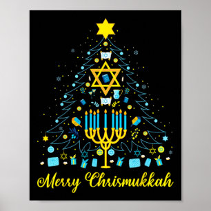 Poster Feliz Menorá Chrismukkah Árvore de Natal Chanukah
