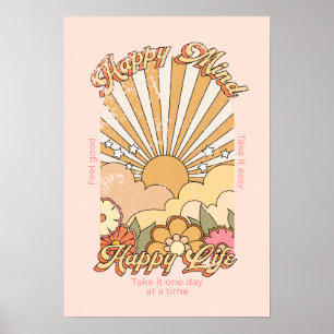 Poster Feliz Mente Feliz Vida Hippy Groovy Vibes