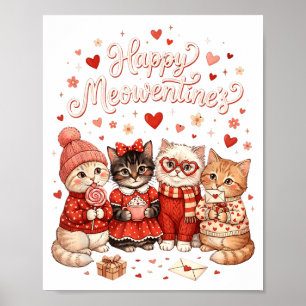Poster Feliz Meowentines Lindas Namoradas Gatos Amantes G