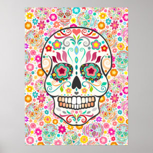 Poster Feliz Muertos - crânios festivos do açúcar no