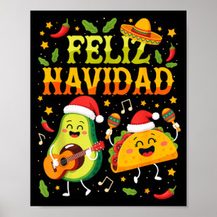 Poster Feliz Natal Abacate Tacos Mexicano Natal Divertido