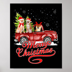 Poster Feliz Natal Akita Dog Papais noeis Reindeer Red Tr