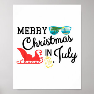Poster Feliz Natal Alegre na Praia Papai Noel de Julho