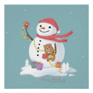 Pôster Feliz Natal: Arte de Ilustração de Neve