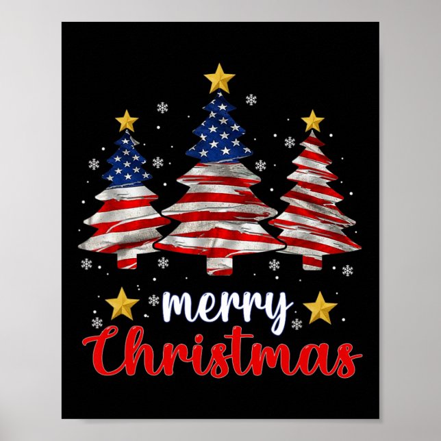 Poster Feliz Natal Árvore Americana Bandeira Engraçada No (Frente)