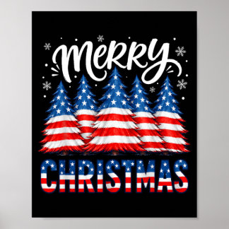 Poster Feliz Natal Bandeira Americana Árvores Inverno Hom