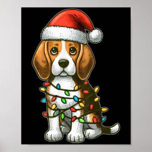 Poster Feliz Natal Beagle Papai Noel Luzes de Natal Cacho