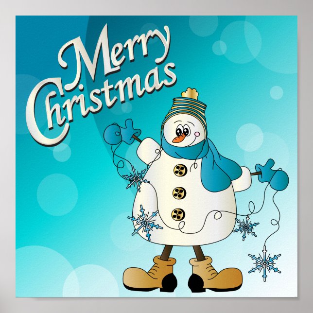 Poster Feliz Natal Blue Snowman (Frente)