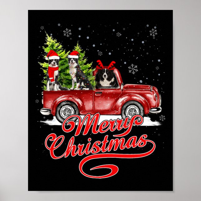 Poster Feliz Natal Borda Collie Dogs Reindeer Papais noei (Frente)