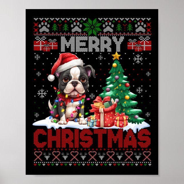 Poster Feliz Natal Boston Terrier Dog Amava Xma (Frente)