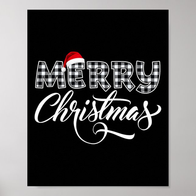 Poster Feliz Natal Buffalo Black E White Xadrez Para (Frente)