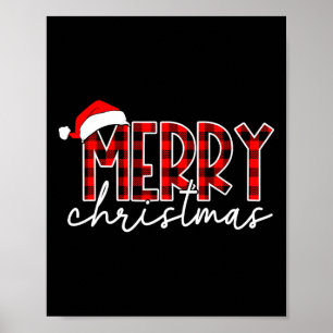 Poster Feliz Natal Buffalo Vermelho Xadrez Santa Hat Xmas