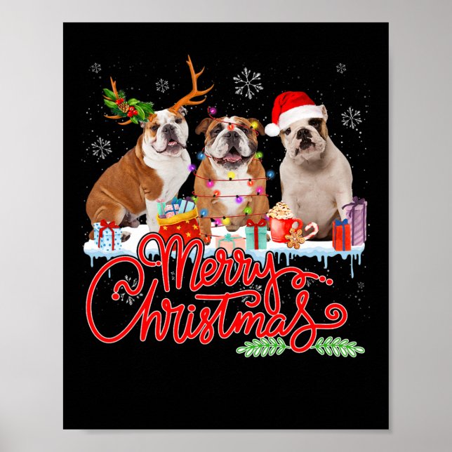 Poster Feliz Natal Bulldog Papais noeis Reindeer Light (Frente)