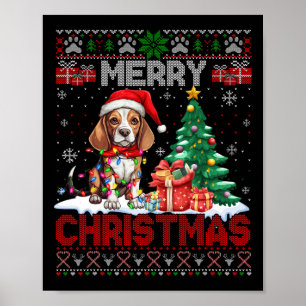 Poster Feliz Natal Cachorro de Beagle Sobrevivendo ao Xma