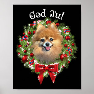 Poster Feliz Natal Cachorro Pomerânia Norueguês Coroa de